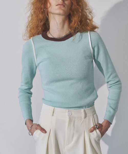 Solace(ソレイス)の「配色ライントップス(ニット/セーター・レディース・ホワイト/ブラック/ブルー・FREE)」の22枚目の写真