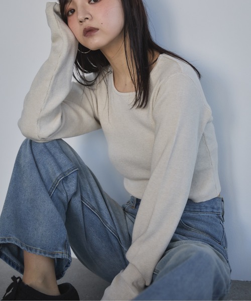 feepur（フェピュール）の「【ハンドウォッシャブル】クロップドクルーニット（ニット/セーター・レディース・杢グレー/ブラック/アイボリー・MEDIUM）」の4枚目の写真