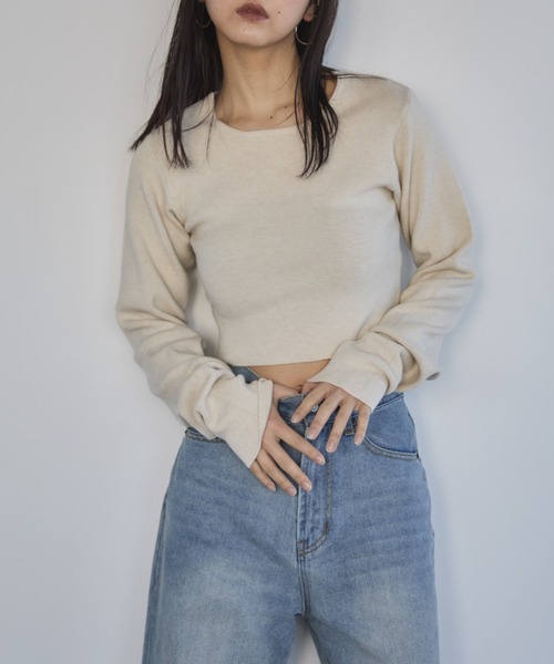 feepur（フェピュール）の「【ハンドウォッシャブル】クロップドクルーニット（ニット/セーター・レディース・杢グレー/ブラック/アイボリー・MEDIUM）」の6枚目の写真