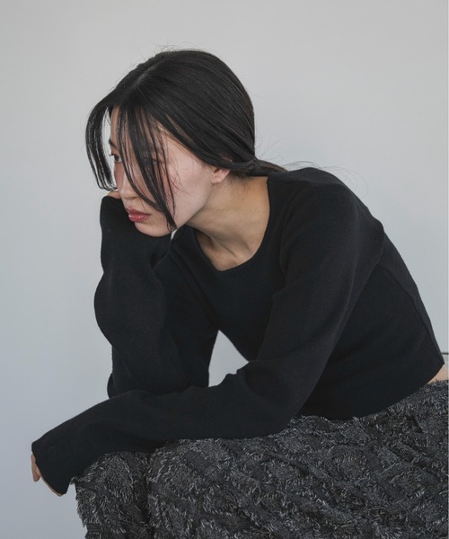 feepur（フェピュール）の「【ハンドウォッシャブル】クロップドクルーニット（ニット/セーター・レディース・杢グレー/ブラック/アイボリー・MEDIUM）」の13枚目の写真