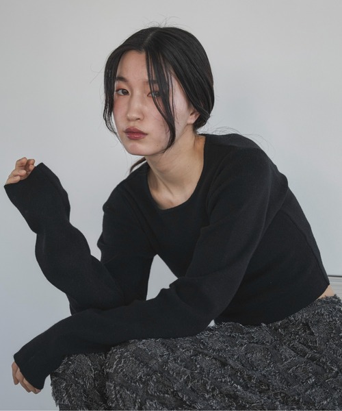 feepur（フェピュール）の「【ハンドウォッシャブル】クロップドクルーニット（ニット/セーター・レディース・杢グレー/ブラック/アイボリー・MEDIUM）」の14枚目の写真