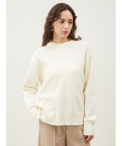 ⭐︎クリーニング済み⭐︎LOHEN ラインニットホワイト 美品 セール】アンチピリング ワッフル編み クルーネック アクリル ニット