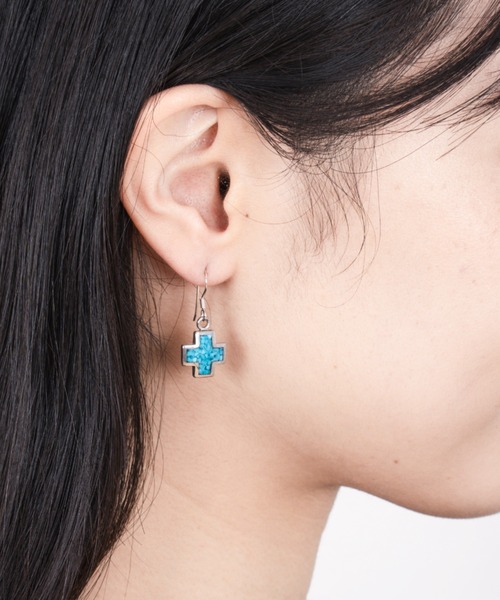 セール】【HARPO】ターコイズ クロス シルバーピアス（ピアス