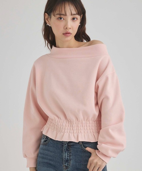 fifth(フィフス)の「裏起毛シャーリングオフショルプルオーバー(スウェット・レディース・ブラック/ピンク・M)」の1枚目の写真