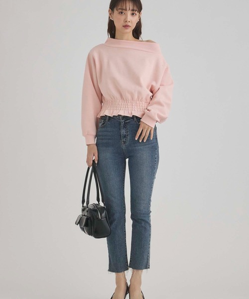 fifth(フィフス)の「裏起毛シャーリングオフショルプルオーバー(スウェット・レディース・ブラック/ピンク・M)」の10枚目の写真