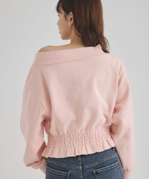 fifth(フィフス)の「裏起毛シャーリングオフショルプルオーバー(スウェット・レディース・ブラック/ピンク・M)」の7枚目の写真