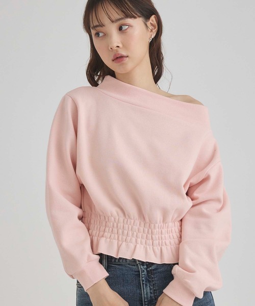 fifth(フィフス)の「裏起毛シャーリングオフショルプルオーバー(スウェット・レディース・ブラック/ピンク・M)」の4枚目の写真