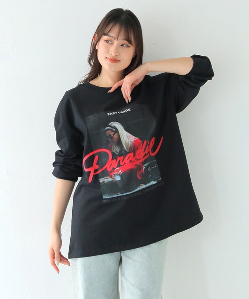 HER CLOSET(ハークローゼット)の「【shemoshelly】フォトプリントロゴオーバーサイズ ロンT(Tシャツ/カットソー・レディース・オフホワイト/ブラック・FREE)」の2枚目の写真