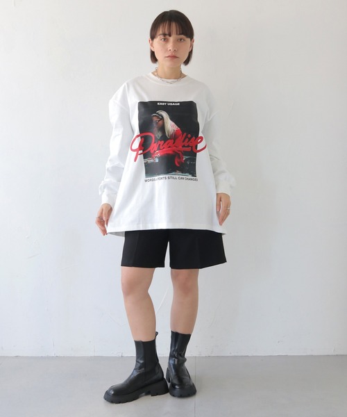 HER CLOSET(ハークローゼット)の「【shemoshelly】フォトプリントロゴオーバーサイズ ロンT(Tシャツ/カットソー・レディース・オフホワイト/ブラック・FREE)」の7枚目の写真