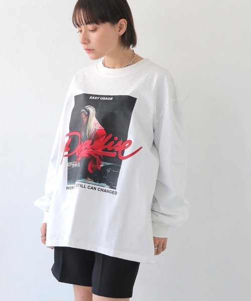 HER CLOSET(ハークローゼット)の「【shemoshelly】フォトプリントロゴオーバーサイズ ロンT(Tシャツ/カットソー・レディース・オフホワイト/ブラック・FREE)」の4枚目の写真