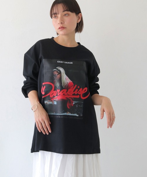 HER CLOSET(ハークローゼット)の「【shemoshelly】フォトプリントロゴオーバーサイズ ロンT(Tシャツ/カットソー・レディース・オフホワイト/ブラック・FREE)」の9枚目の写真