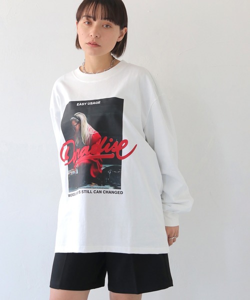 HER CLOSET(ハークローゼット)の「【shemoshelly】フォトプリントロゴオーバーサイズ ロンT(Tシャツ/カットソー・レディース・オフホワイト/ブラック・FREE)」の21枚目の写真