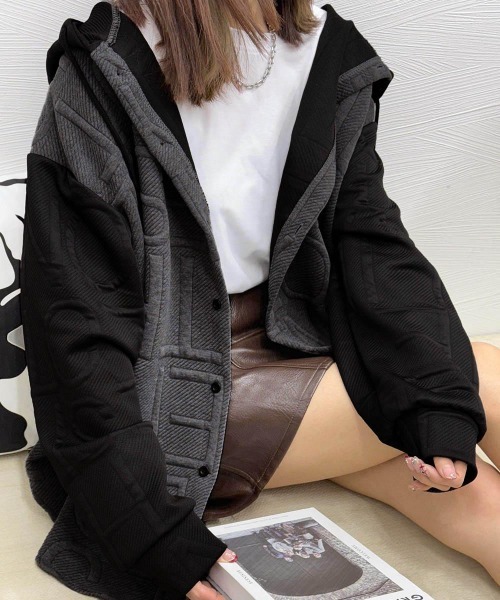 Miniministore(ミニミニストア)の「エンボスロゴパーカー韓国風前開きパーカー(パーカー・レディース・ブラック/グレー・FREE)」の14枚目の写真