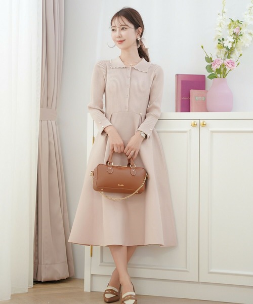 パールトリム 襟付き ニット ワンピース le reve vaniller（ワンピース