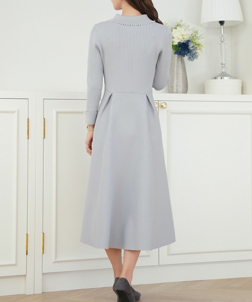 パールトリム 襟付き ニット ワンピース le reve vaniller（ワンピース