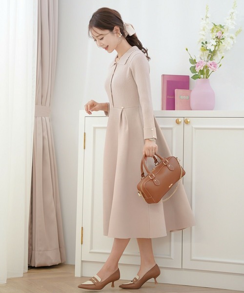 パールトリム 襟付き ニット ワンピース le reve vaniller（ワンピース