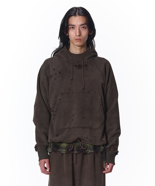 JIEDA（ジエダ）の「DAMAGE PULLOVER HOODIE（パーカー・メンズ・ブラック/オフホワイト・1/2）」の7枚目の写真