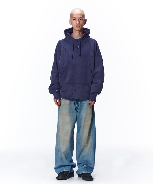 JIEDA（ジエダ）の「DAMAGE PULLOVER HOODIE（パーカー・メンズ・ブラック/オフホワイト・1/2）」の9枚目の写真