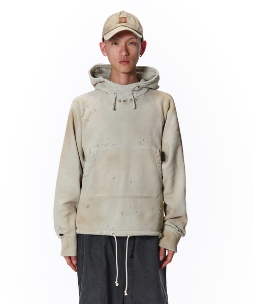 JIEDA（ジエダ）の「DAMAGE PULLOVER HOODIE（パーカー・メンズ・ブラック/オフホワイト・1/2）」の4枚目の写真
