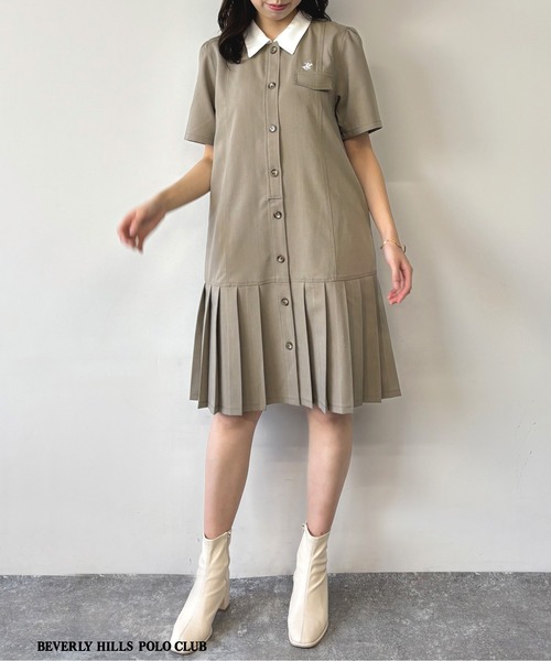 BEVERLY HILLS POLO CLUB（ビバリーヒルズポロクラブ）の「【BEVERLY HILLS POLO CLUB】プリーツヘム半袖ワンピース（ワンピース・レディース・ベージュ/チャコール/グレー/ネイビー/ライトグレー/グリーン・MEDIUM）」の5枚目の写真