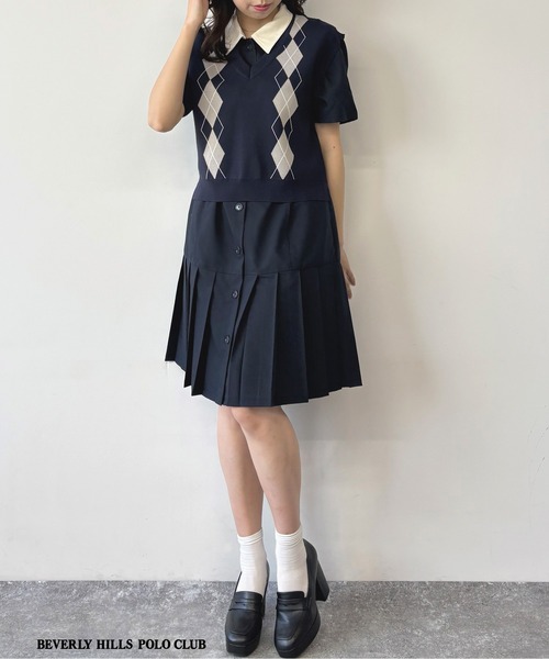 BEVERLY HILLS POLO CLUB（ビバリーヒルズポロクラブ）の「【BEVERLY HILLS POLO CLUB】プリーツヘム半袖ワンピース（ワンピース・レディース・ベージュ/チャコール/グレー/ネイビー/ライトグレー/グリーン・MEDIUM）」の12枚目の写真