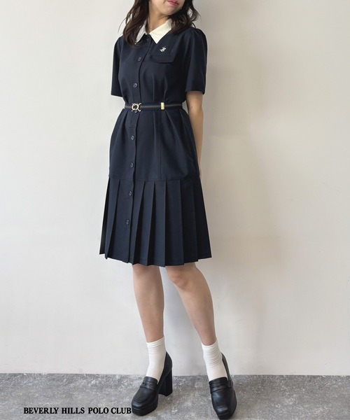 NICOLE CLUB（NICOLE CLUB）/新色追加【BEVERLY HILLS POLO CLUB】プリーツヘム半袖ワンピース セール】【BEVERLY HILLS POLO CLUB】プリーツヘム半袖ワンピース