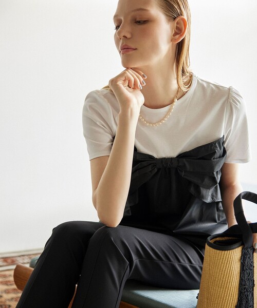 TOCCA（トッカ）の「PRESENT RIBBON Tシャツ（Tシャツ/カットソー・レディース・アイボリー系/ネイビー系・MEDIUM/SMALL）」の2枚目の写真