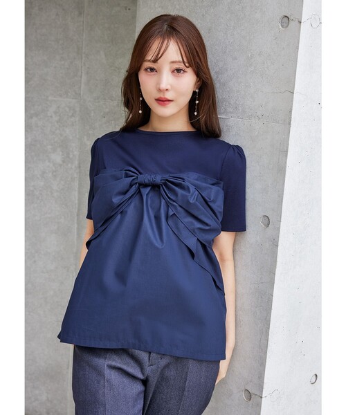 TOCCA（トッカ）の「PRESENT RIBBON Tシャツ（Tシャツ/カットソー・レディース・アイボリー系/ネイビー系・MEDIUM/SMALL）」の4枚目の写真