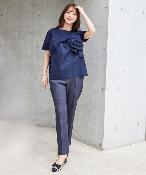 TOCCA（トッカ）の「PRESENT RIBBON Tシャツ（Tシャツ/カットソー・レディース・アイボリー系/ネイビー系・MEDIUM/SMALL）」の6枚目の写真