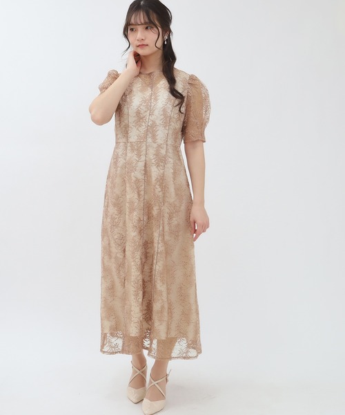 TRUDEA(トルディア)の「スパンコール刺繍レースワンピース(ドレス・レディース・ブラック/ピンクベージュ・MEDIUM)」の2枚目の写真