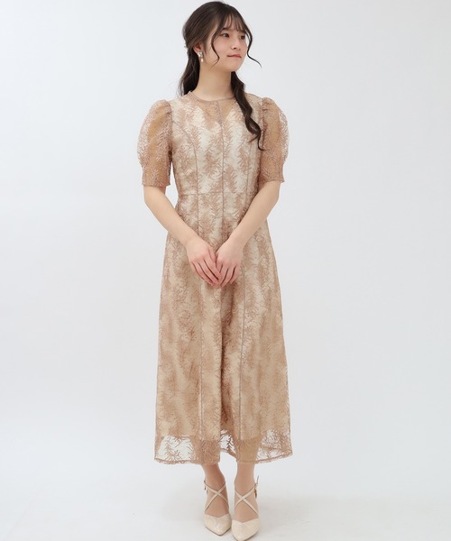 TRUDEA(トルディア)の「スパンコール刺繍レースワンピース(ドレス・レディース・ブラック/ピンクベージュ・MEDIUM)」の3枚目の写真