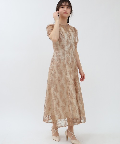 TRUDEA(トルディア)の「スパンコール刺繍レースワンピース(ドレス・レディース・ブラック/ピンクベージュ・MEDIUM)」の5枚目の写真