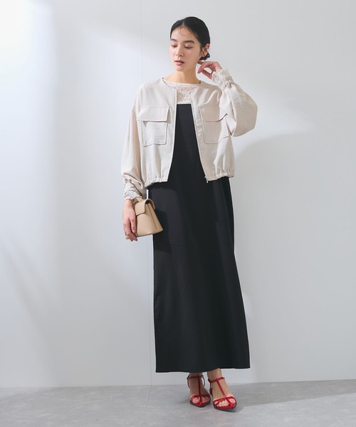 VIS（ビス）の「【WEB限定】気流染めリネンライクダブルポケットブルゾン【防シワ/UVケア/接触冷感/洗える】（ブルゾン・レディース・ベージュ/カーキ/スミクロ・FREE）」の4枚目の写真