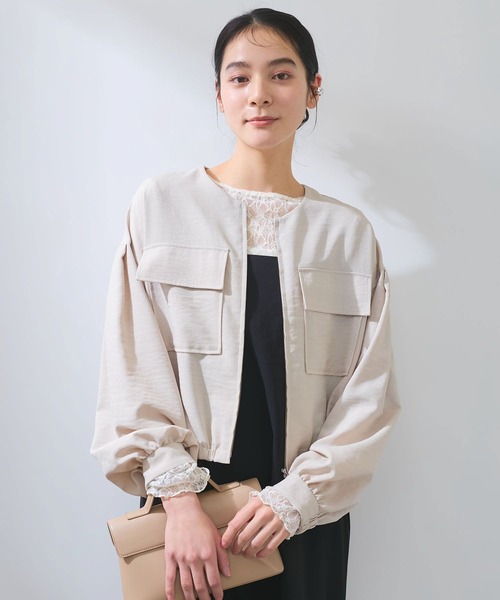 VIS（ビス）の「【WEB限定】気流染めリネンライクダブルポケットブルゾン【防シワ/UVケア/接触冷感/洗える】（ブルゾン・レディース・ベージュ/カーキ/スミクロ・FREE）」の6枚目の写真