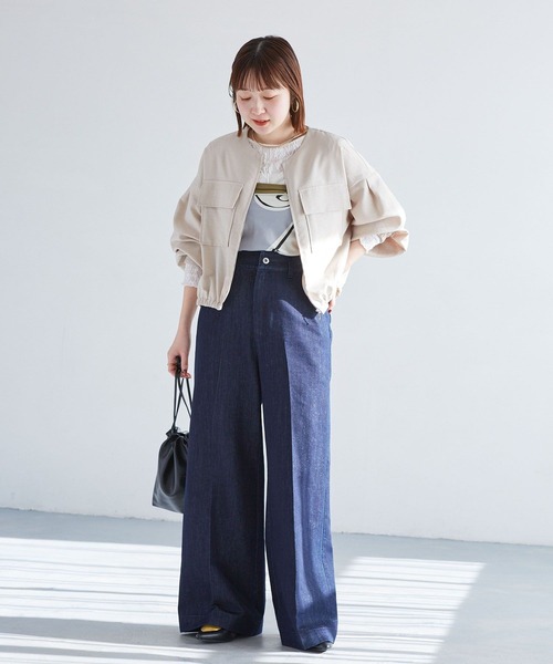 VIS（ビス）の「【WEB限定】気流染めリネンライクダブルポケットブルゾン【防シワ/UVケア/接触冷感/洗える】（ブルゾン・レディース・ベージュ/カーキ/スミクロ・FREE）」の18枚目の写真