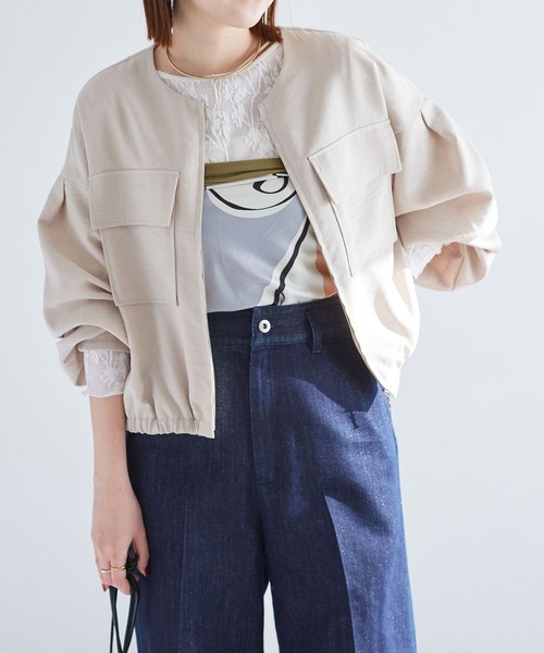 VIS（ビス）の「【WEB限定】気流染めリネンライクダブルポケットブルゾン【防シワ/UVケア/接触冷感/洗える】（ブルゾン・レディース・ベージュ/カーキ/スミクロ・FREE）」の19枚目の写真