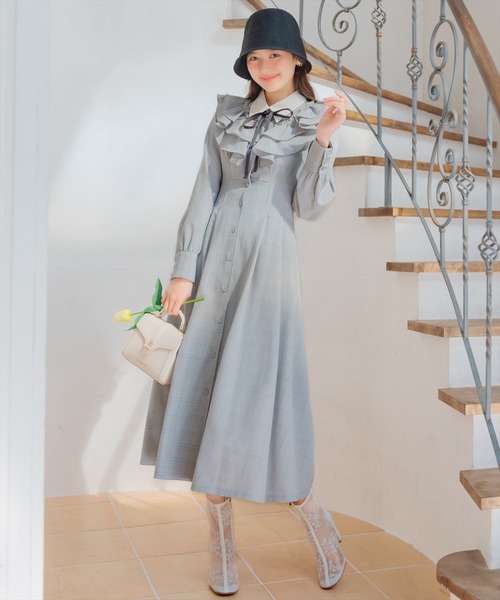 WILLSELECTION(ウィルセレクション)の「配色襟ダブルフリルシャツワンピース(ワンピース・レディース・グレー系その他/ライトグレー/ベージュ・FREE)」の1枚目の写真