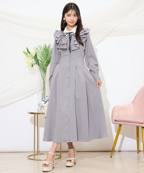 WILLSELECTION(ウィルセレクション)の「配色襟ダブルフリルシャツワンピース(ワンピース・レディース・グレー系その他/ライトグレー/ベージュ・FREE)」の4枚目の写真