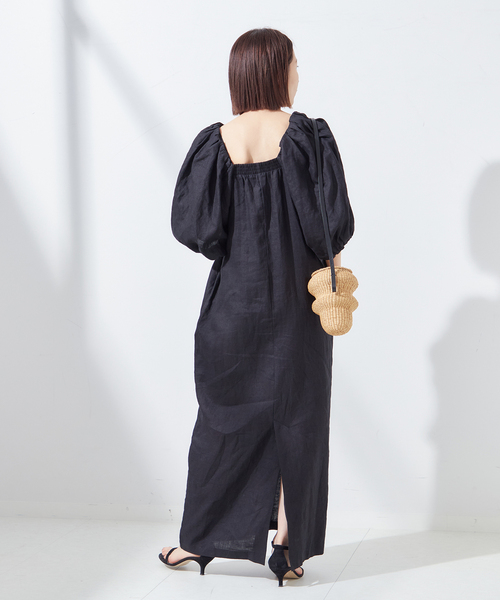 journal standard L'essage(ジャーナルスタンダードレサージュ)の「Linen ボリュームスリーブワンピース(ワンピース・レディース・ブラウン/ブラック・FREE)」の10枚目の写真