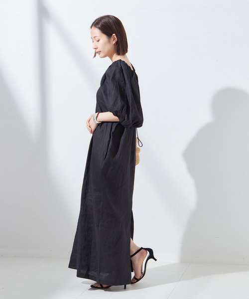 journal standard L'essage(ジャーナルスタンダードレサージュ)の「Linen ボリュームスリーブワンピース(ワンピース・レディース・ブラウン/ブラック・FREE)」の11枚目の写真