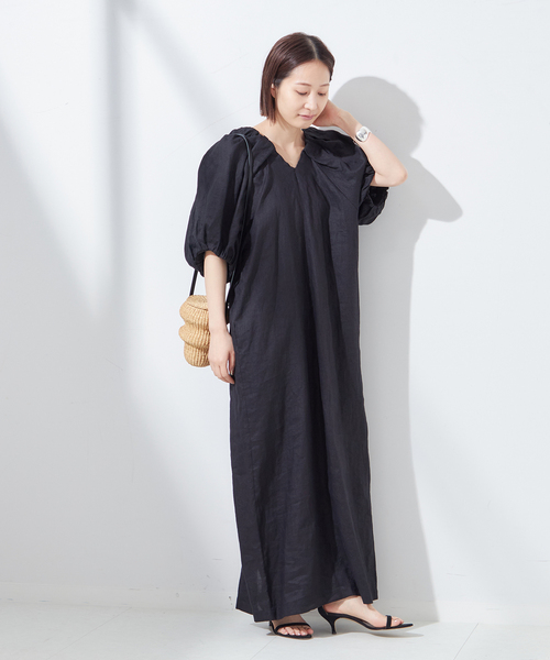 journal standard L'essage(ジャーナルスタンダードレサージュ)の「Linen ボリュームスリーブワンピース(ワンピース・レディース・ブラウン/ブラック・FREE)」の12枚目の写真
