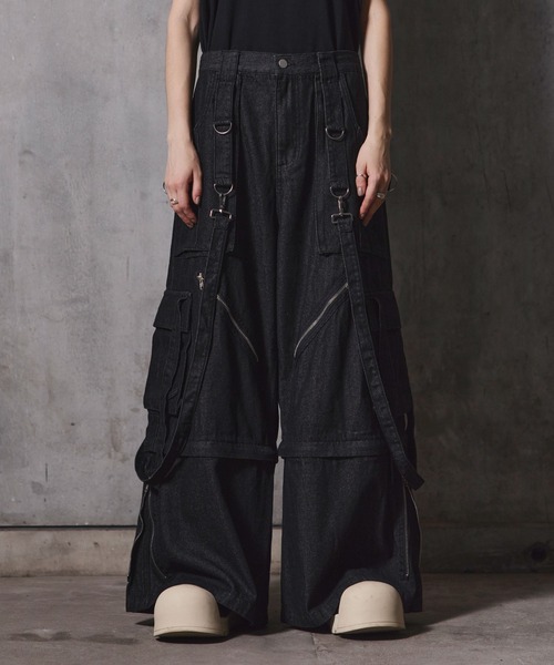 lill 3wayルーズシルエットハイギミックサスペンダーデニムカーゴ ERAR】3wayルーズシルエットハイギミックサスペンダーカーゴ