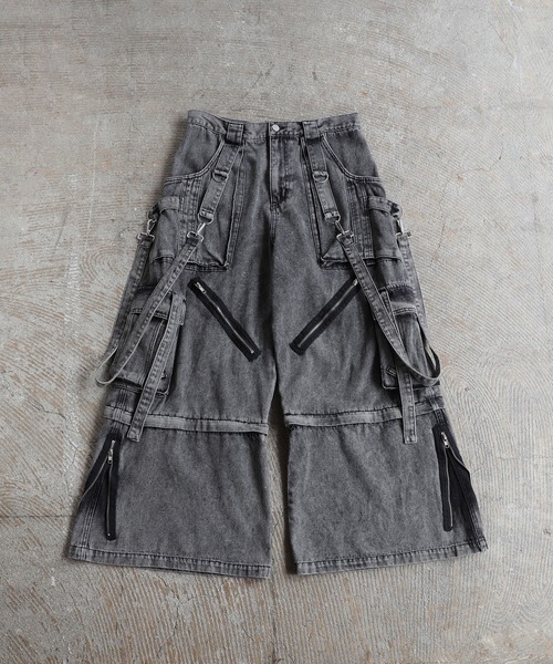 LILL 3wayルーズシルエットハイギミックサスペンダーデニムカーゴパンツ ERAR】3wayルーズシルエットハイギミックサスペンダーカーゴ