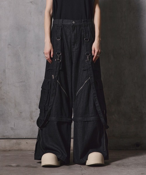 lill 3wayルーズシルエットハイギミックサスペンダーデニムカーゴ ERAR】3wayルーズシルエットハイギミックサスペンダーカーゴ