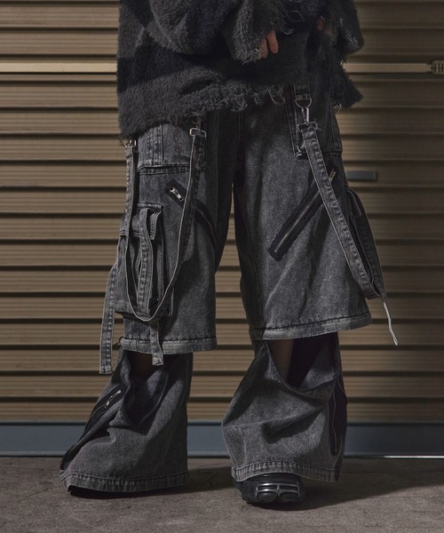 LILL 3wayルーズシルエットハイギミックサスペンダーデニムカーゴパンツ ERAR】3wayルーズシルエットハイギミックサスペンダーカーゴ
