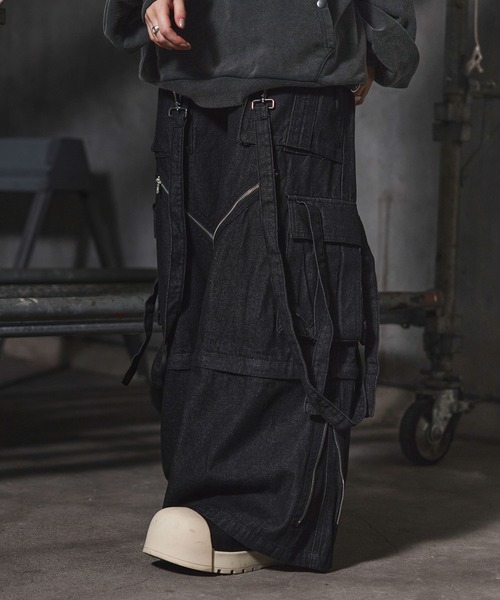 LILL 3wayルーズシルエットハイギミックサスペンダーデニムカーゴパンツ 3wayルーズシルエットハイギミックサスペンダーデニムカーゴパンツ