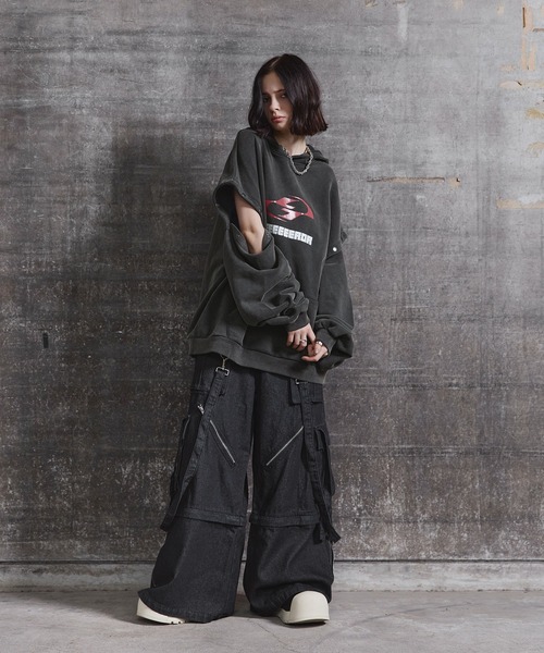 LILL 3wayルーズシルエットハイギミックサスペンダーデニムカーゴ ERAR】3wayルーズシルエットハイギミックサスペンダーカーゴ