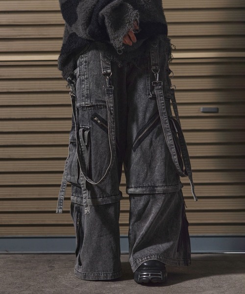 LILL 3wayルーズシルエットハイギミックサスペンダーデニムカーゴパンツ 3wayルーズシルエットハイギミックサスペンダーデニムカーゴパンツ