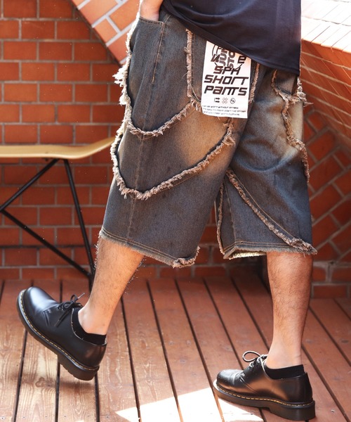 ８(eight)（エイト）の「バイアス＆トライバルフリンジショーツ（デニムパンツ・メンズ・ブラック系1/ネイビー系1/ブラック系2/ネイビー系2・MEDIUM/LARGE）」の3枚目の写真