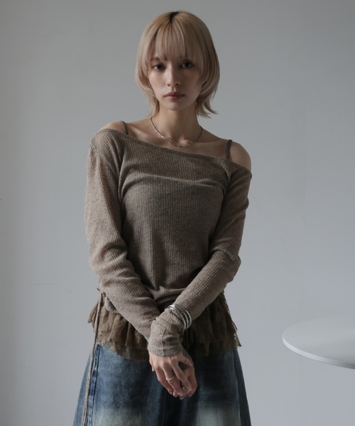 Ulysses(ユリシス)の「2set サイドシャーリングカットソー&レースキャミ(Tシャツ/カットソー・レディース・グレー/ブラック/モカ・F)」の9枚目の写真